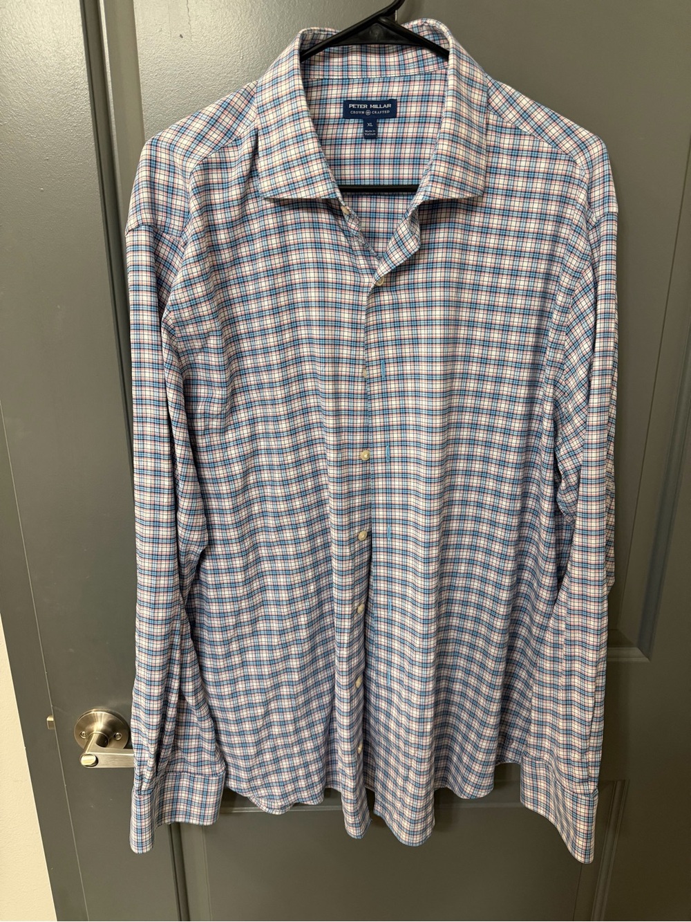 Peter Millar Light Blue and White Micro Plaid Dress Shirt